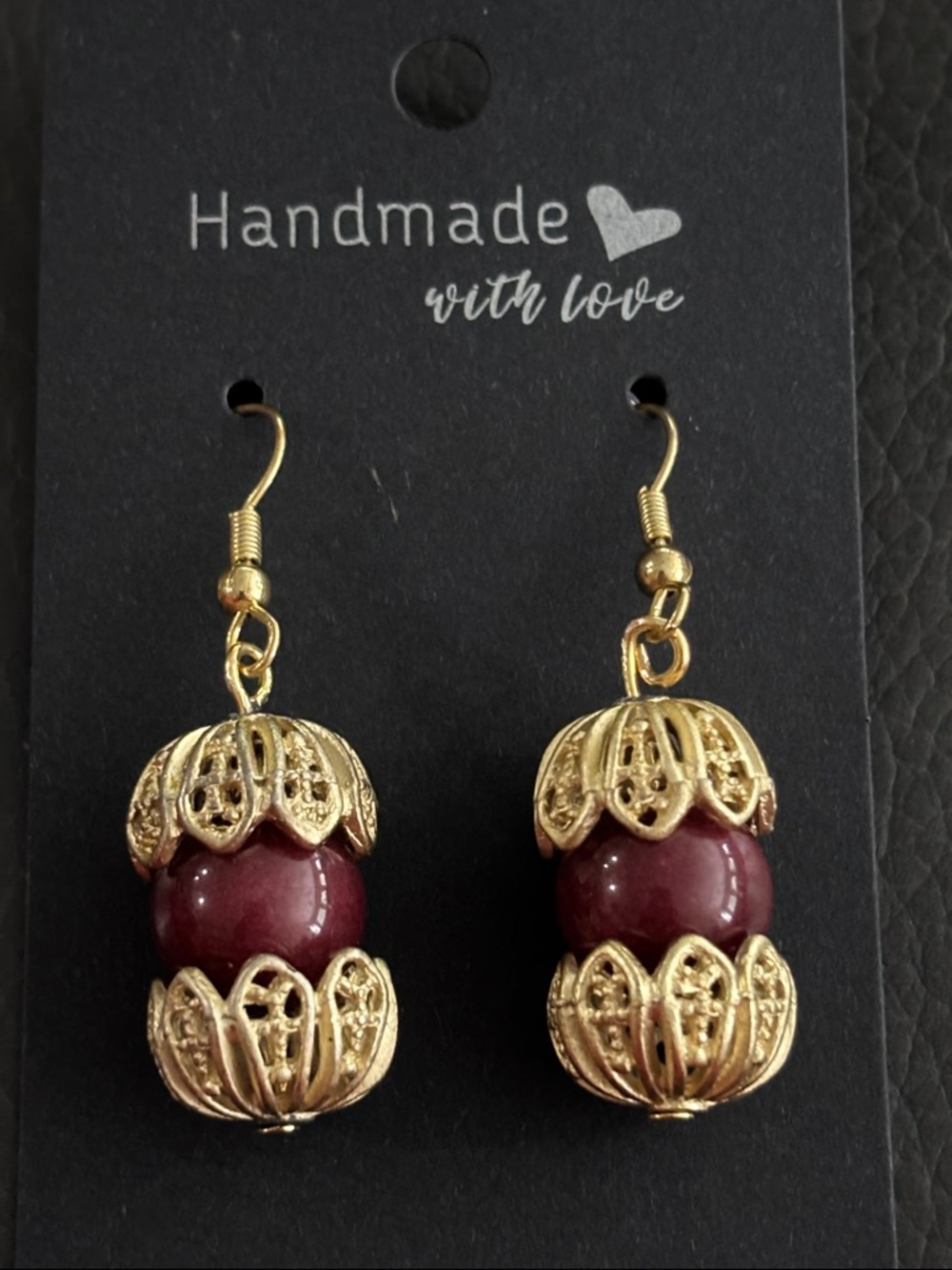 Handmade Gold-Tone Drop Earrings with Glass Bead